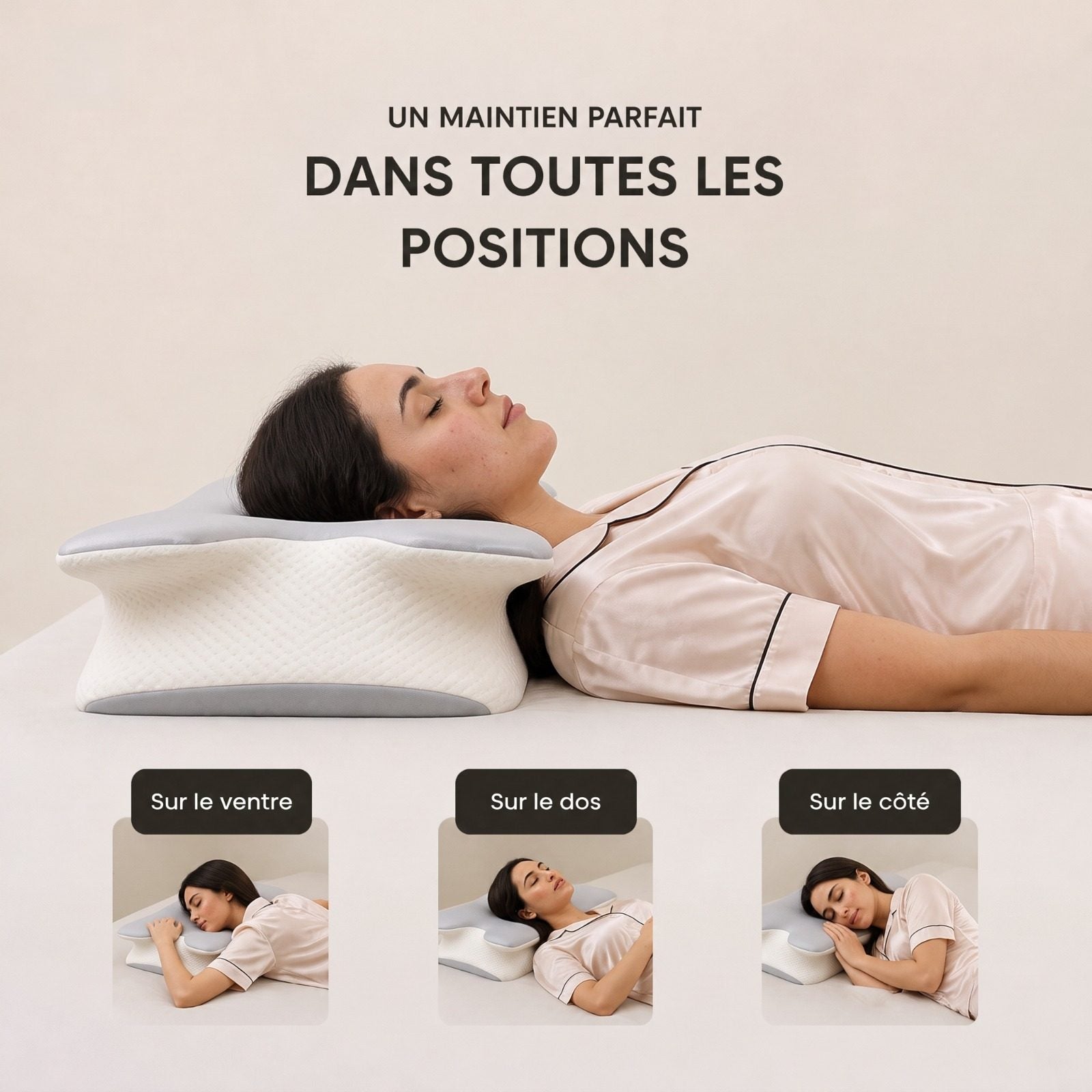 L'oreiller Soméo sur le ventre, le dos et le côté