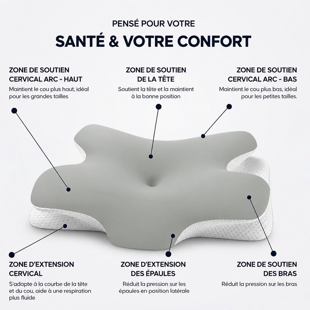 Les 6 zones de soutien de l'oreiller Som&eacute;o